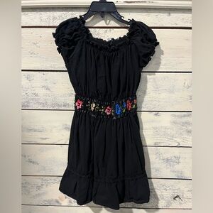 Mexican Floral Embroidered Black Dress Size Kids 5/6